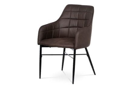 Autronic Moderná jedálenská stolička Jídelní židle, potah hnědá látka v dekoru vintage kůže, kovová čtyřnohá podnož, (AC-9990 BR3)
